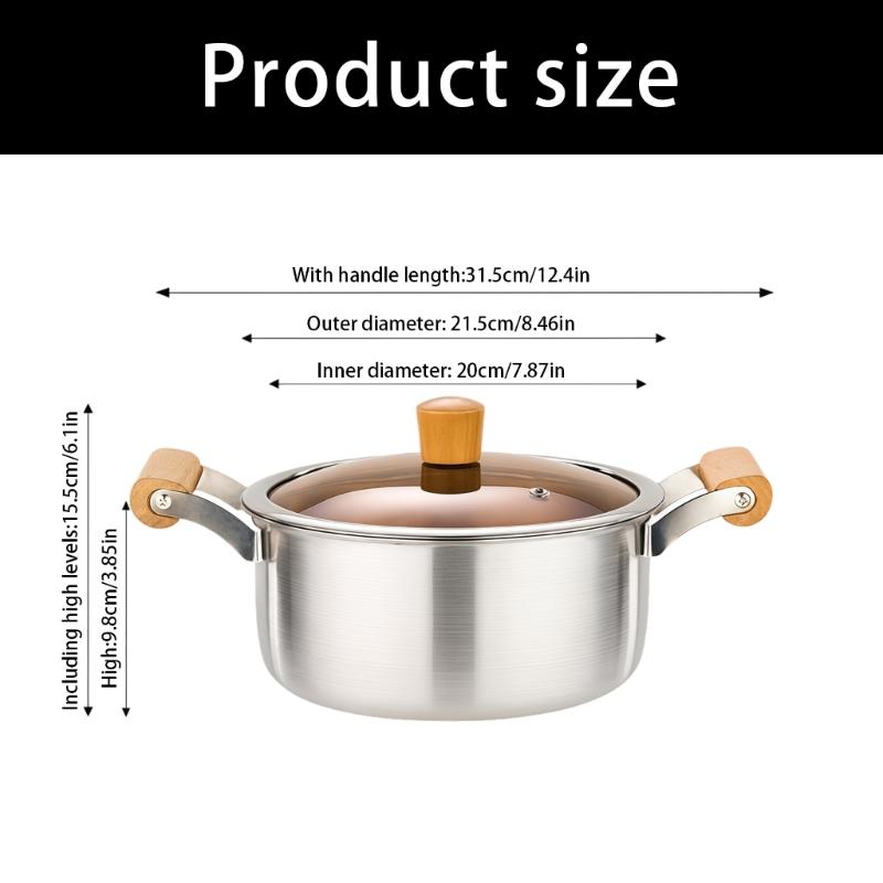 Aluminum Soup Pot with Double Wooden Handle and Glass Cover for Gas Induction Cooktops Multipurpose Cooking Application