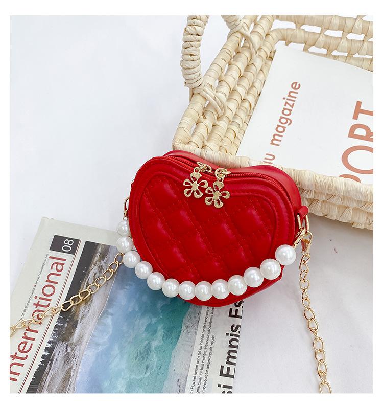 Cute Children's Heart-shaped Crossbody Bags Pearl Handle Girls Mini Shoulder Messenger Bag Princess Wallet Coin Purse Handbags