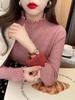 Women's Velvet Ruffled High Collar Knitted Sweater - Thick Warm Autumn/Winter Pullover Top