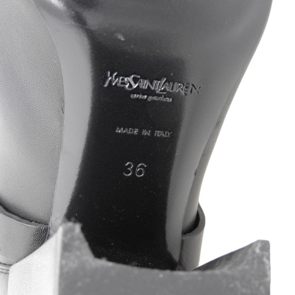Yves Saint-Laurent Women's Black Leather Long Boots with Front Chain and Chunky Heel, Size 36 shoes 36 blackUsed