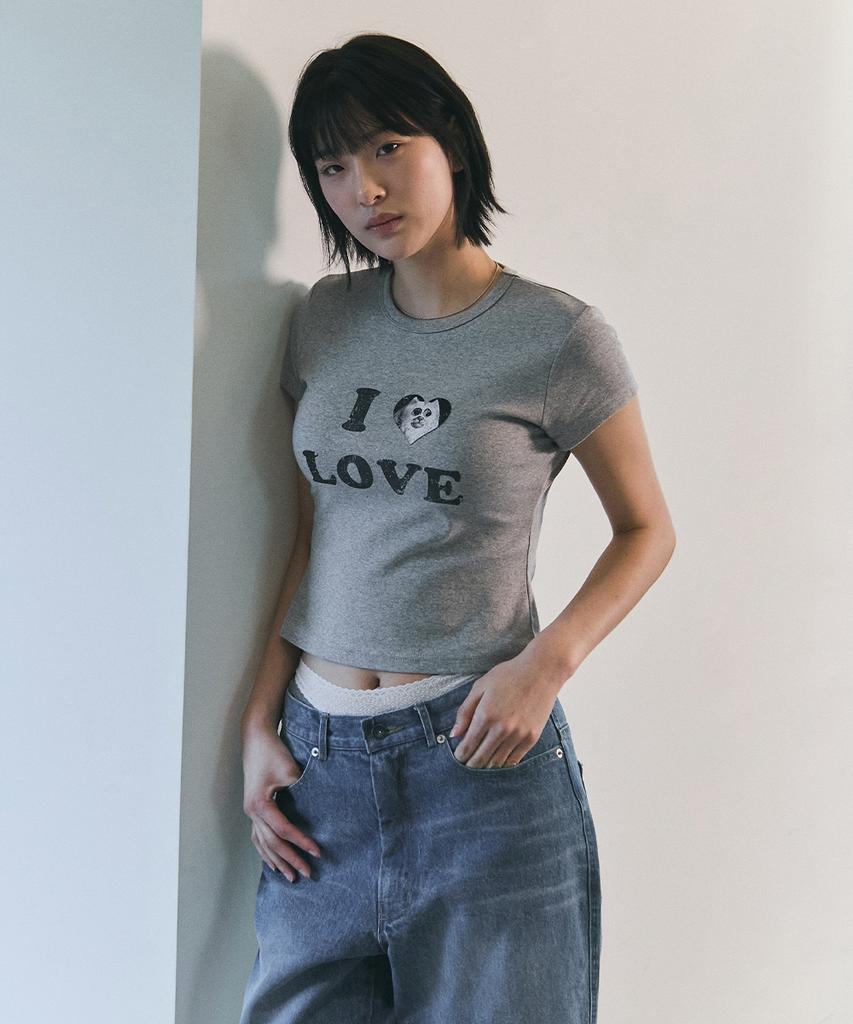Beullusseonpeullawo I Love Cat Crop Top [Melange Gray]