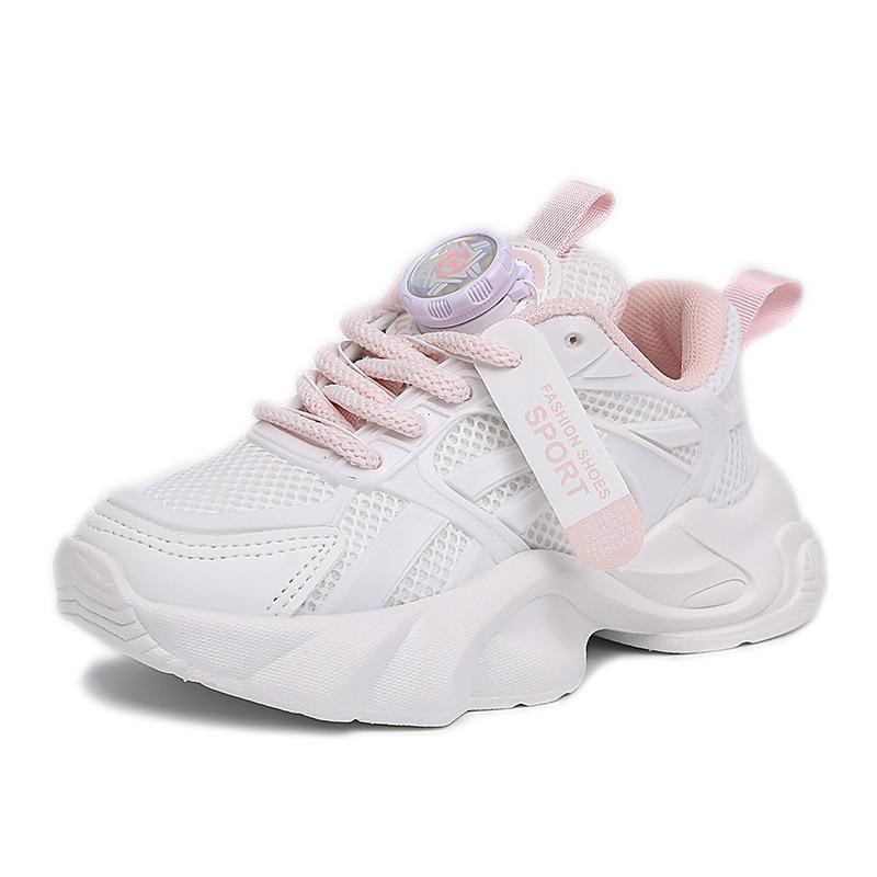 Children's Mesh White Sneakers Boys' Fashionable Dad Shoes Girls' Lightweight Twist Shoes