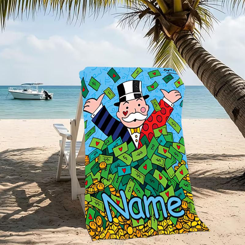 Customizable personalized beach towels Mr. Monopoly themed designs.Suitable for the beach, yoga, sports;ideal as beach accessories