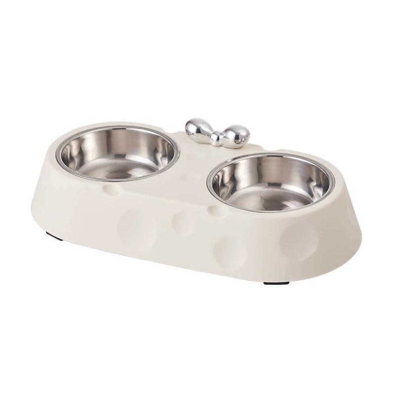 Comedero doble para mascotas de acero inoxidable antideslizante para gatos y perros
