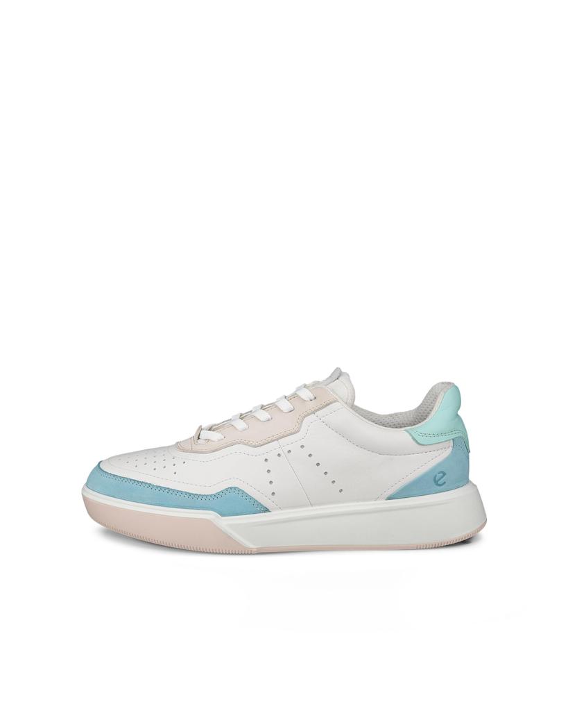ECCO Street Court Casual Sneakers, Genuine Leather, Women's Casual Sneakers, Aquatic/White/Emerald, Size 23.5cm, 3E