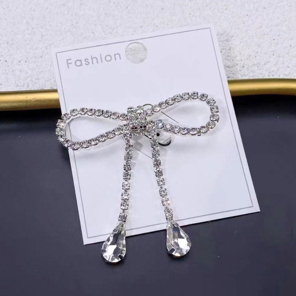 Fashion Elegant Bowknot Brooches Rhinestone Sparkling Brooches Pin Fastener Jewelry Cardigan Clip Waist Accessorizing