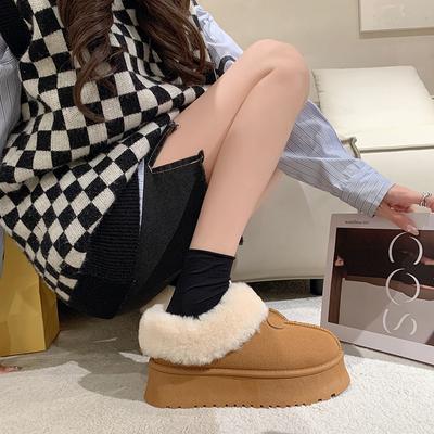 Mao Mao Mund Schneestiefel Damen neue dicksohlige Kurzschaft verdickte Ein-Pedal Lazy Baumwollschuhe im Herbst und Winter 2025