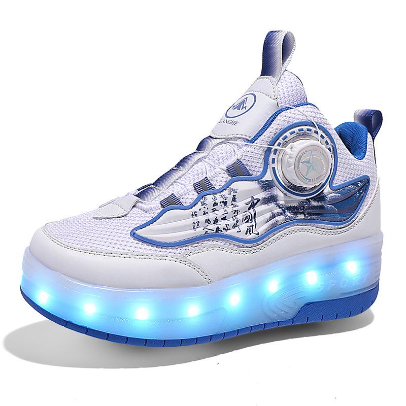 

Детские кроссовки для бега Девочки весна и лето мальчики роликовые коньки отрываются Двухколесные четырехколесные роликовые кроссовки могут ехать, скользить и сжиматься 40 yards inner length 25.6cm синий