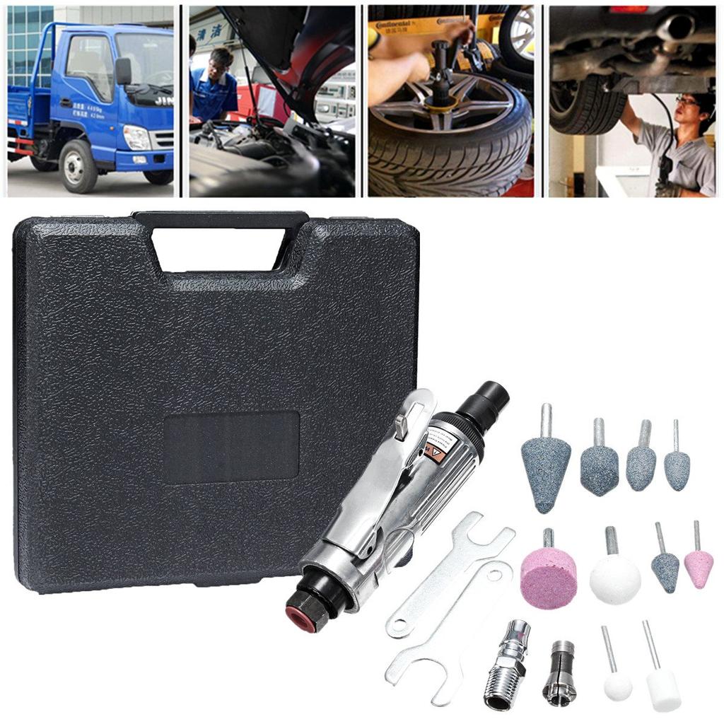 Mollytek 16-Piece Air Die Grinder Set for Polishing and Grinding, 1/4" Air Rotary Tool, 10 Types of Grinding Wheels, with Storage Case