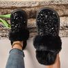 Herbst und Winter Damen dicke Sohle verdickte Plüsch Schneestiefel paillettenverziert beliebt große Größe Baumwollpantoffeln