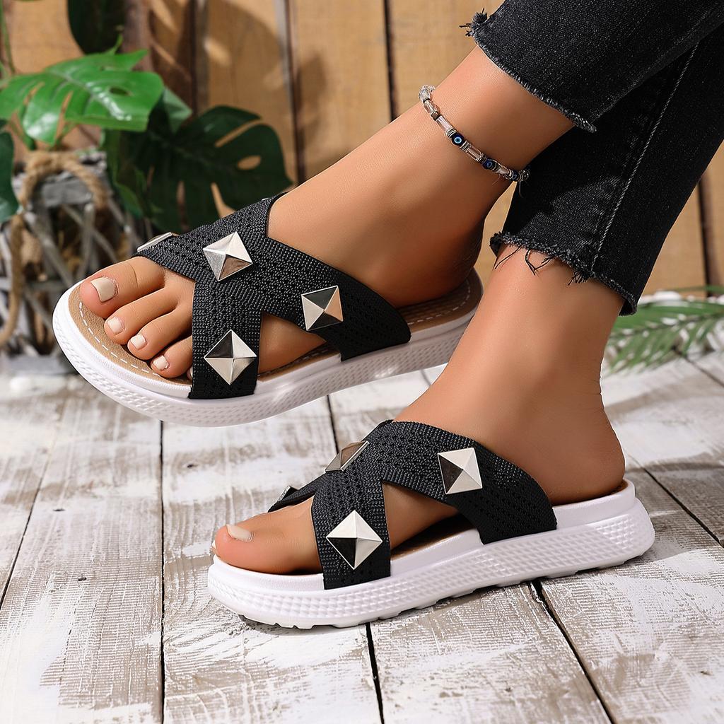 Beach Flip-flops with Thick Soles, Casual Women's Breathable Flat Shoes