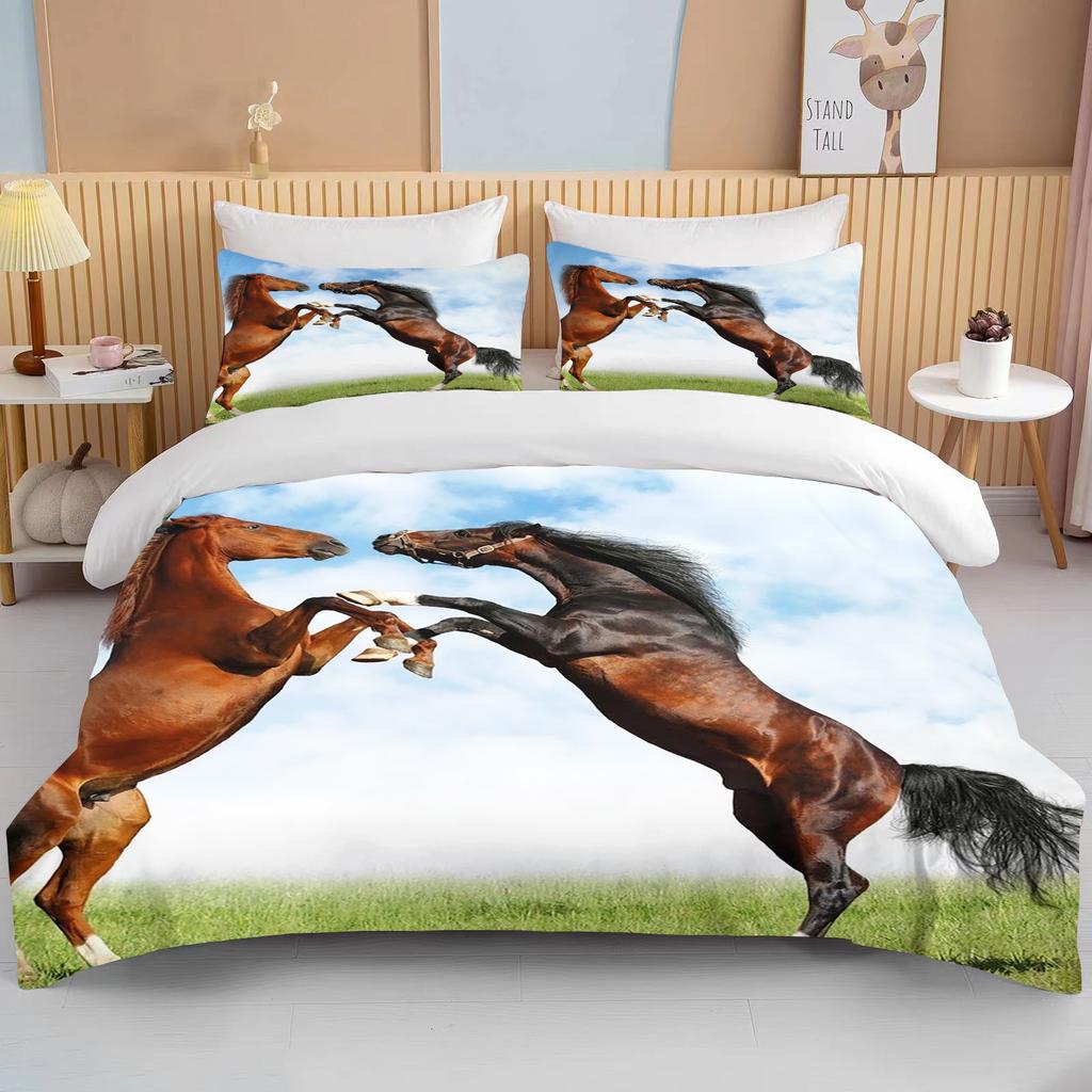 Running Horses Bedding Set Soft Comforter Set And Pillowcase Queen Size Decor Home Luxury Bed Set Animal Duvet Cover For Boy Bed