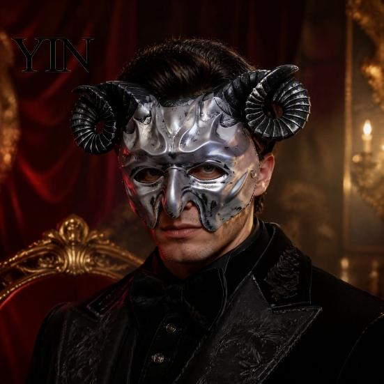 Creepy Party Supplies Gothic Goat Head Masque with Horns, Adult Demon Skull Dark Wild Style Accessory Masque, Scary Animal Cosplay Costume for