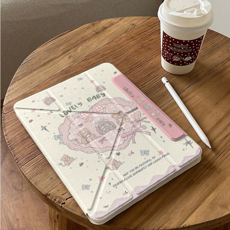 Cartoon Bear Rabbit Tablet Case IPad 11 Inch With Magnetic Detachable Cover Sleep Wake Function