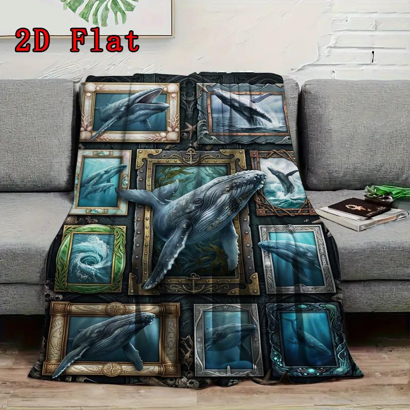 Whale Collection 2D Flat Pattern Flannel Blanket, High Quality All Seasons, Home Decor, Warmth and Comfort, Perfect for Christmas Gifts.