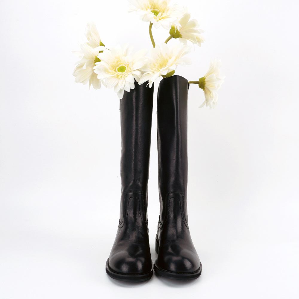 3.5CM British Style Fashion Cowhide Knight Boots 2025 Autumn and Winter New Round Head Thick Heel But Knee High Boots
