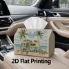 1pc, 2D Flat Printing, Tissue Box Coastal Camping Van And Beach Dog Pattern Printed Tissue Box, Suitable for Home Gatherings, Car Decoration Tissue St