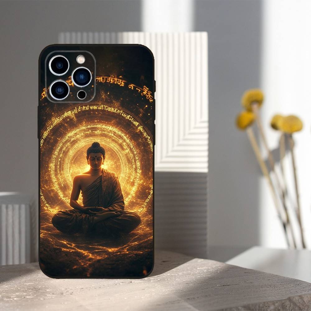 Pattern Buddha Art For iPhone 12,16,11,14,15,17,13,X,Mini,SE,Max,8,7,XR,XS,Plus,Pro,Soft Silicone Black Case