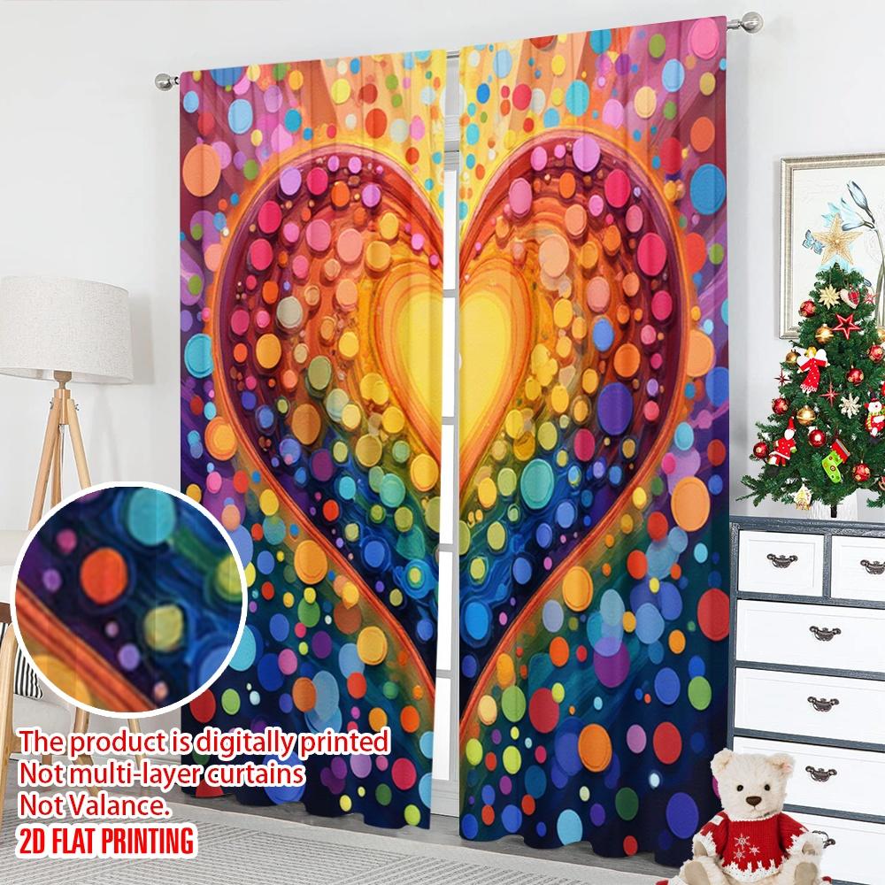 Set Of 2 Flat Printing Party Window Curtains Vibrant Heart Rainbow Balloons Digital Printed Polyester Drapes Birthday Made