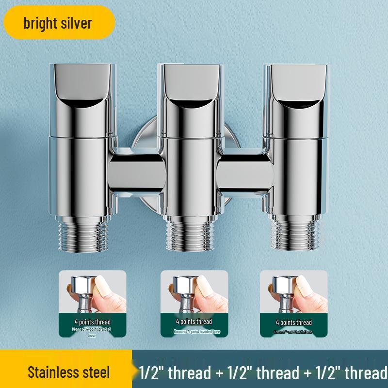 Triple Outlet Angle Valve Diverter: Four-Way, Three-Control Water Splitter for Washing Machines