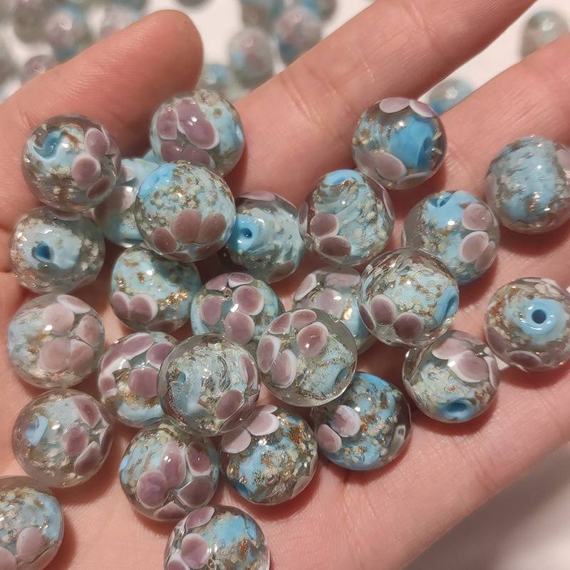 

Украшения ручной работы из муранского стекла для женщин, оптовая продажа, изготовление бусин своими руками, цветочные прозрачные круглые стеклянные бусины, лэмпворк 14mm