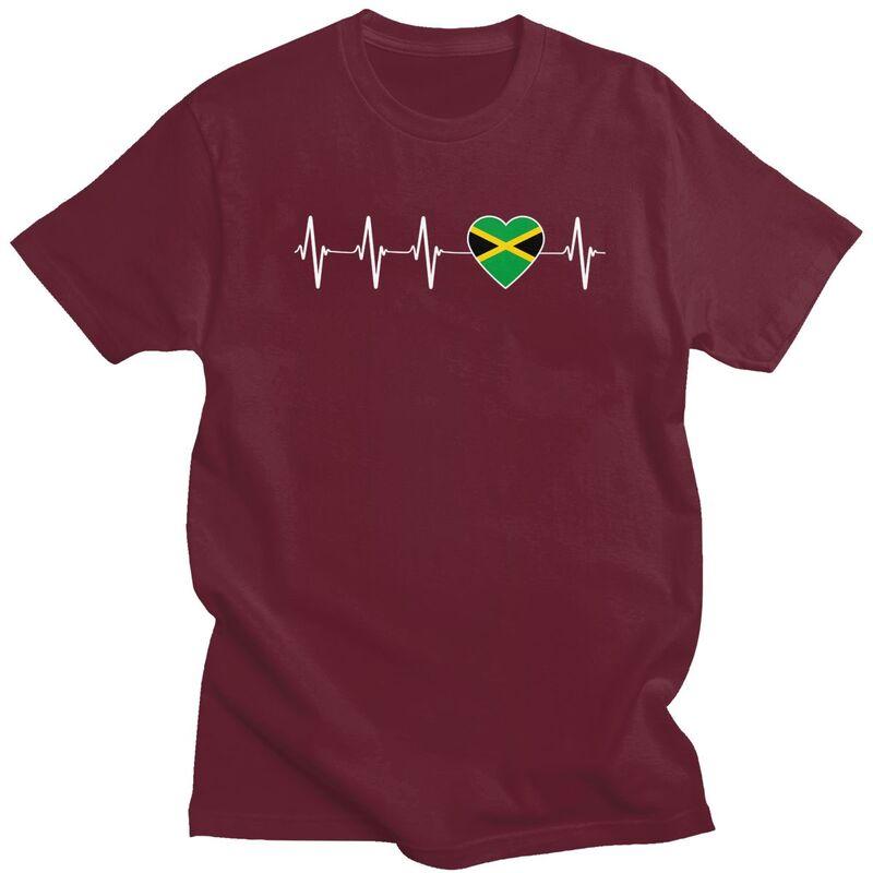 Custom Cool Jamaican Heartbeat Jamaica Flag T Shirt Men Short Sleeves Pure Cotton Tshirt Casual Tee Tops Streetwear Tshirts