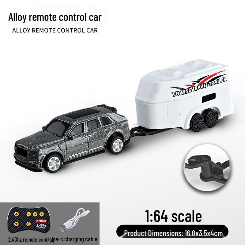 1:64 Mini Precision Alloy RC Off-Road Car with Trailer, Adjustable Speed, 2.4G Charging