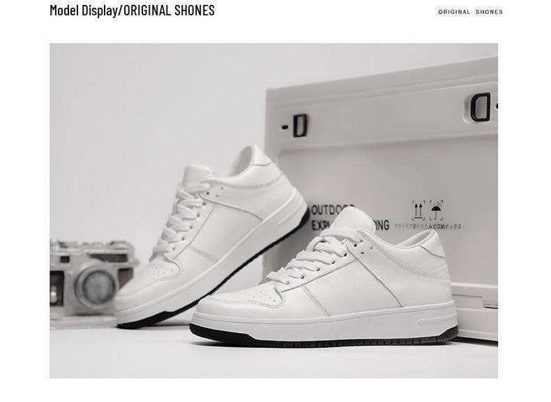Men's Invisible Lift Casual White Leather Sneakers - Breathable, Soft Sole, Year-Round Wear