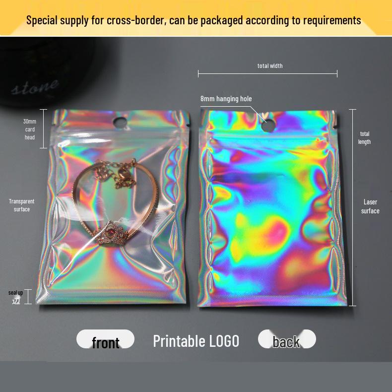 Прозрачный самозакрывающийся пакет на молнии с лазерным эффектом – Маленький пластиковый пакет с алюминиевой фольгой для аксессуаров 6x10cm