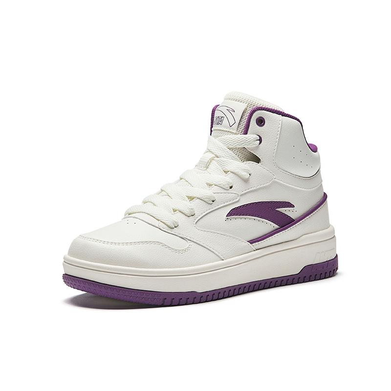 New Anta Life Collection Anti-Slip Wear-Resistant Mid-Top Skateboard Shoes Women's White Purple 922448083-4