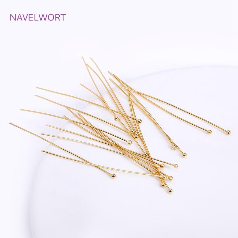 50pcs/Lot 18K Gold Plated Pins Brass Ball Head/Flat Head/Eye Head Pins Supplies For Jewelry DIY Beading Accessories Wholesale