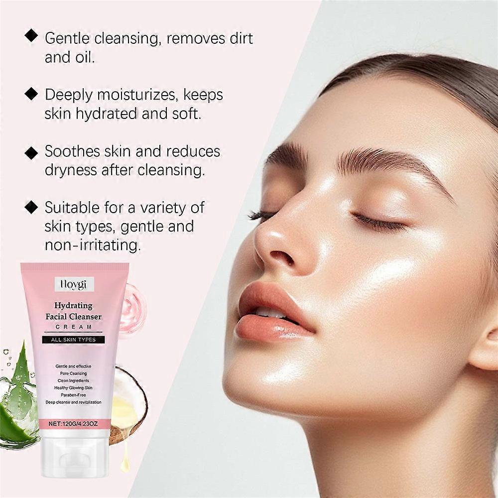 Hydrating Facial Cleanser Cream, Moisturizing Facial Cleanser, Gentle Skin Cleanser with Coconut-derived, Aloe Vera & Hyaluronic Acid