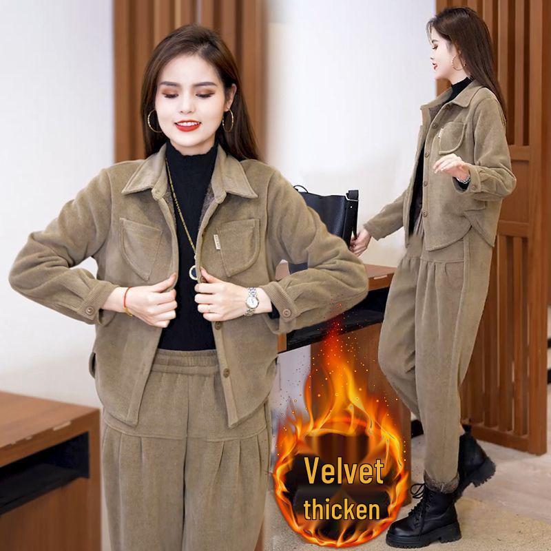 Women's Trendy Corduroy Jacket & Pants Set - Autumn 2024 Fashion, Casual Loose Fit, Slimming Two-Piece