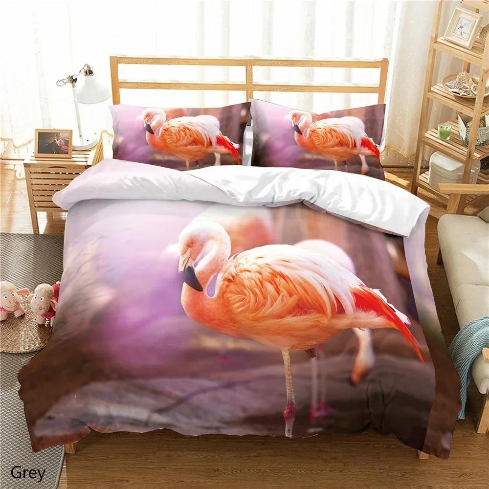 Flamingo Duvet Cover with Pillow Cover Bedding Set(No Filler) 3D Printed PinkWhiteGreen Bed Set for Kids and Adults All Size