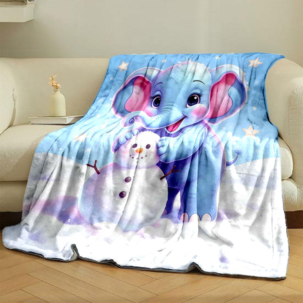 Cute Elephant Theme Print Blanket Warm Soft Fluffy Kids and Adult Sofa Bed Throw Blanket Outdoor Travel Camping Luxury Gifts