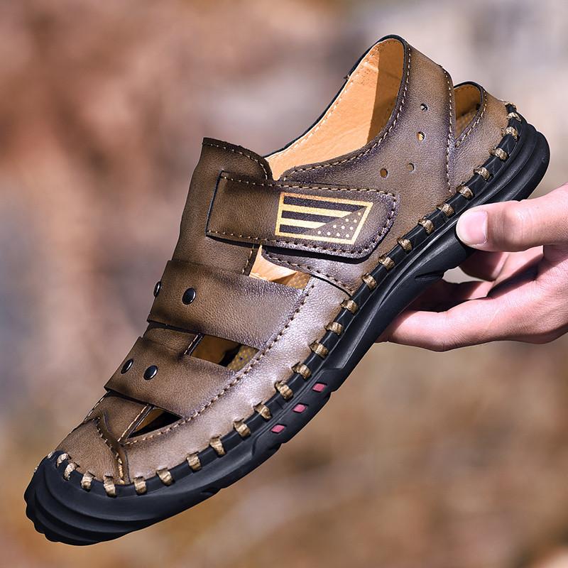 fashion New Genuine Leather Men Sandals Summer Beach Shoes Men Breathable Wear-resistant Windproof Quick-drying Outdoor Sneakers