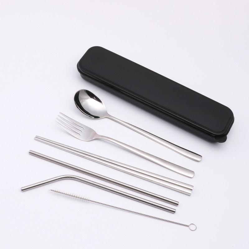 Travel Dinnerware Set 6 Pcs Stainless Steel Cutlery Student School Dinner Set With a Black Box