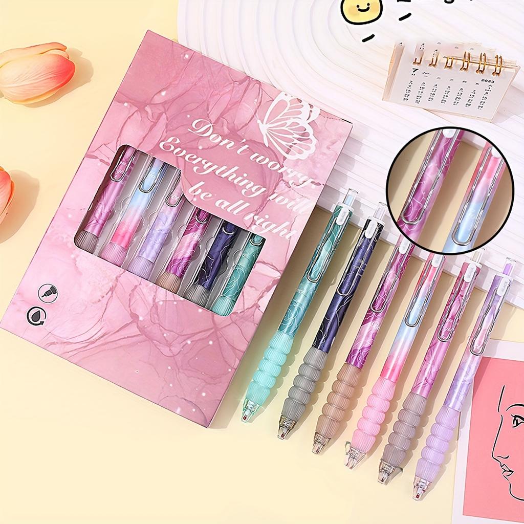 Superweicher Griff 6er Pack Gelstifte - 0,5mm Schwarze Tinte Ausziehbarer Kugelschreiber im Schmetterlings-Geschenkbox-Stil für Männer Frauen - Bürostifte für den Muttertag