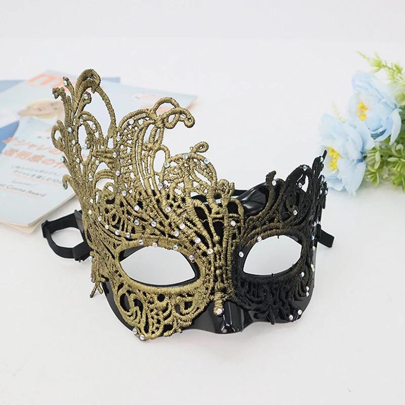 1pc Sexy Women Rhinestones Lace Masquerade Mask for Carnival Halloween Half Face Cosplay Masks Festive Party Supplies