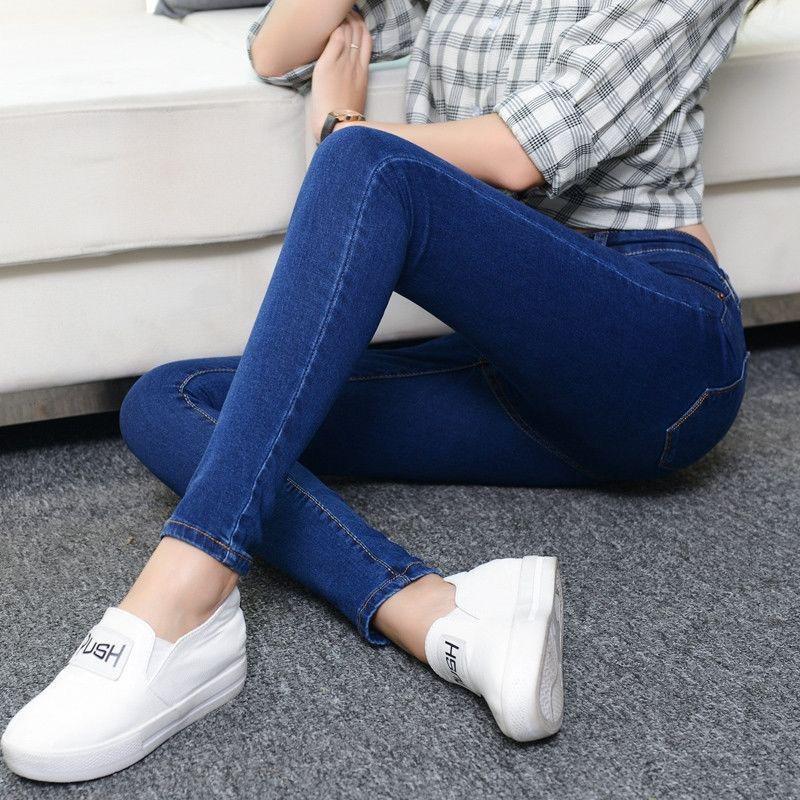 Plus Size High Waist Stretch Light Blue Denim Slim Fit Pencil Pants for Women