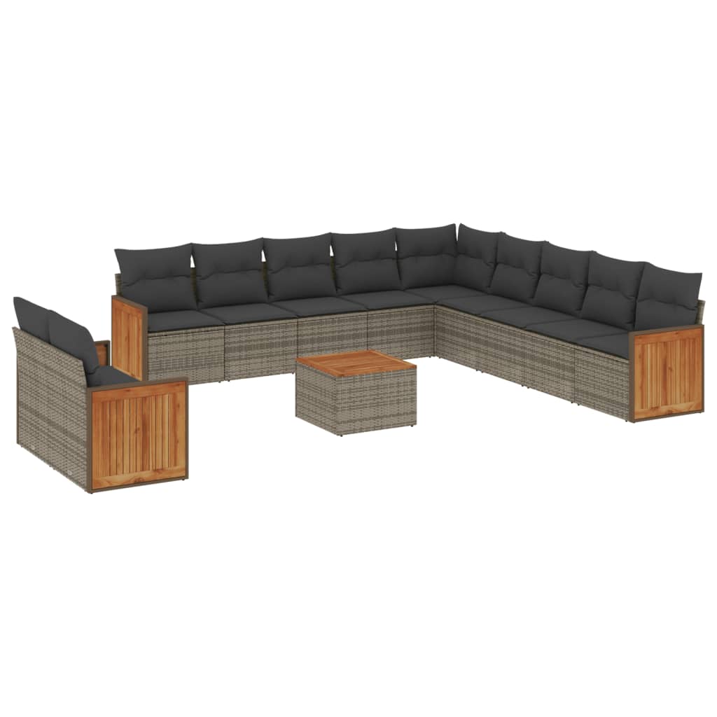 12 Piece Grey Garden Sofa Set with Cushions Poly Rattan