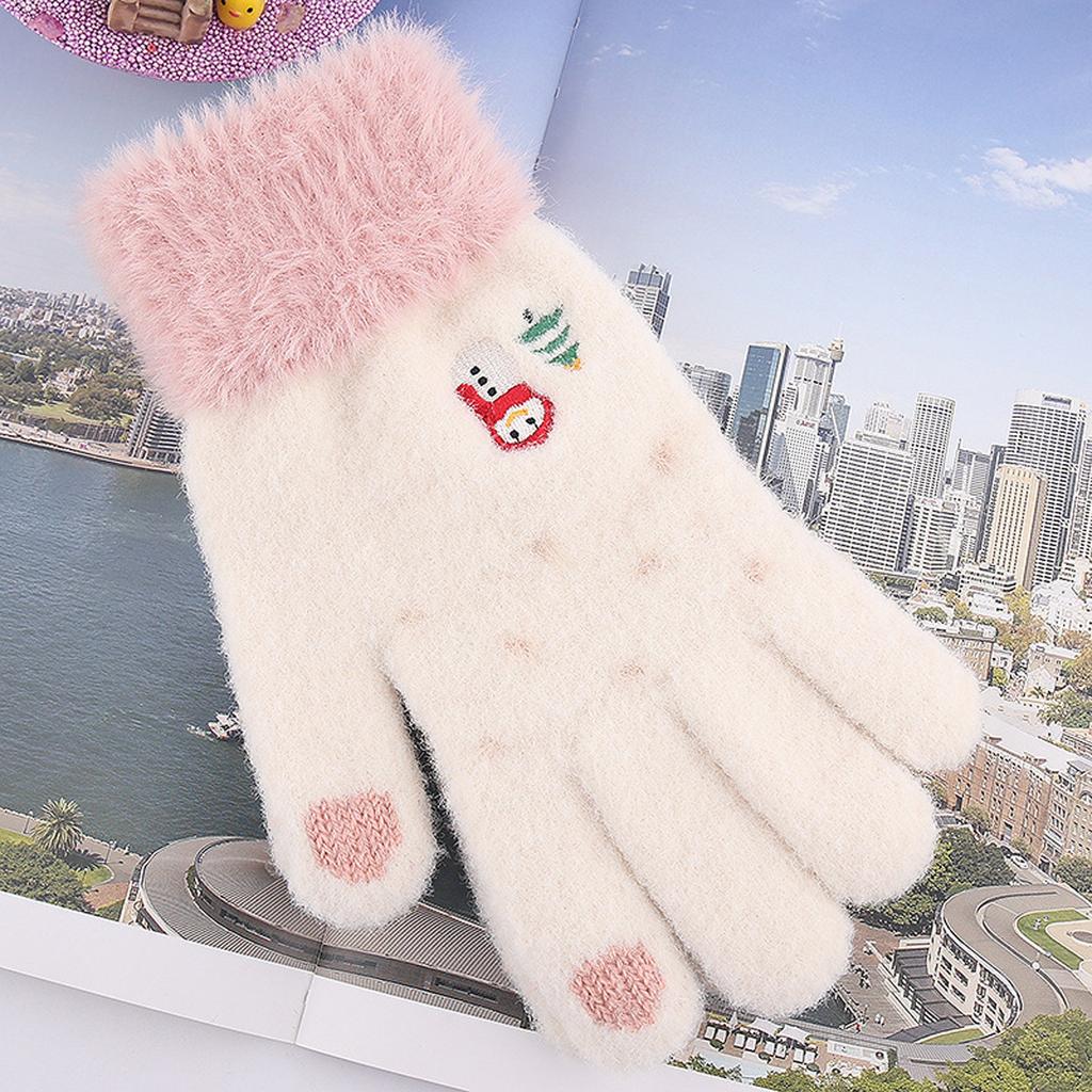 Winter Women Adult Plus Velvet Thickening Cute Finger Gloves