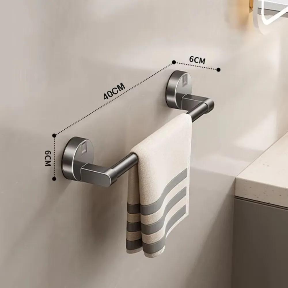 

Wall Mounted Suction Cup Towel Rack Punch Free Durable Bath Towel Storage Rack No Drilling Single-rod Bathroom Storage Rack