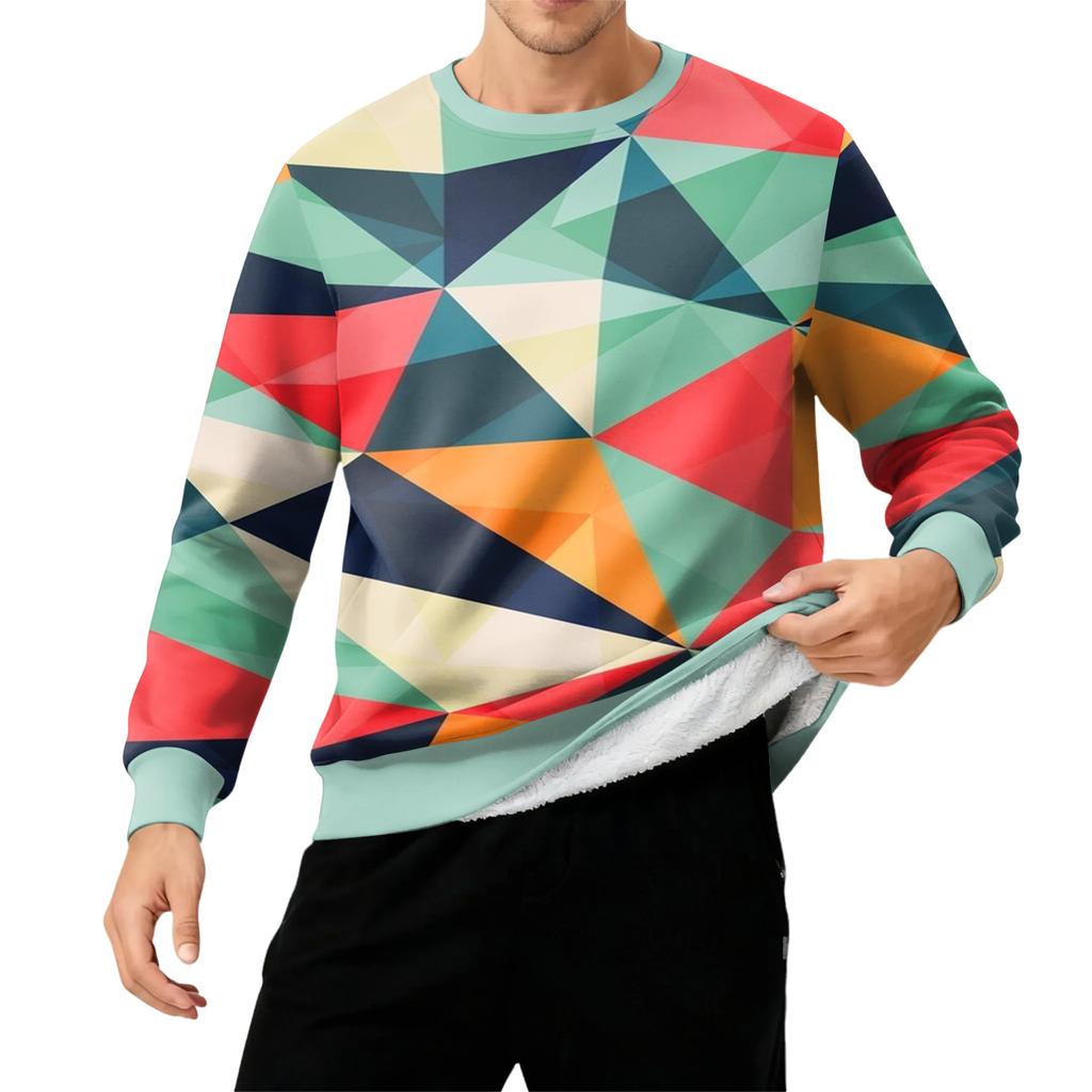 Herr Rundhals Fleecefodrad Tjock Enfärgad Sweatshirt