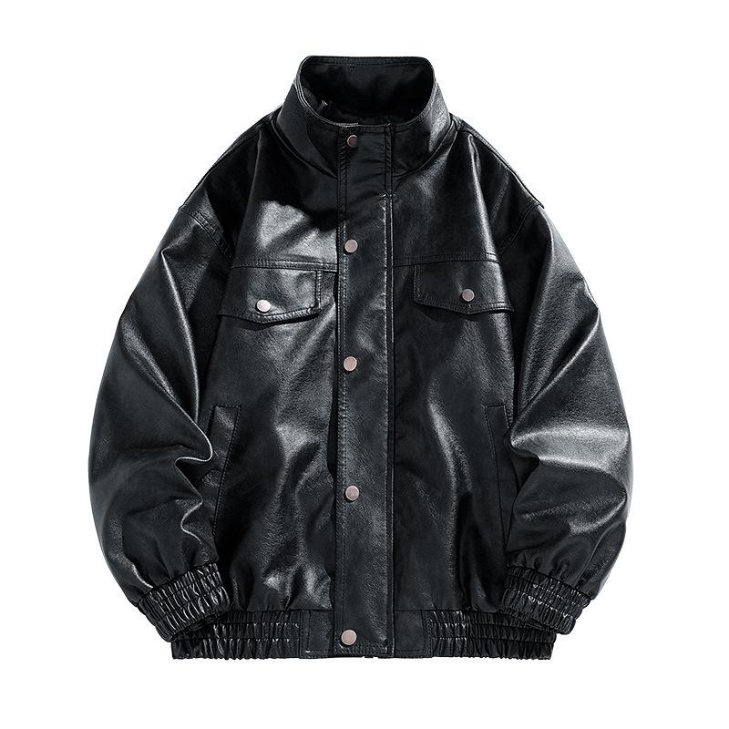 American PU leather jacket men's jacket spring and autumn new stand-up collar locomotive clothing versatile trend explosive jacket men