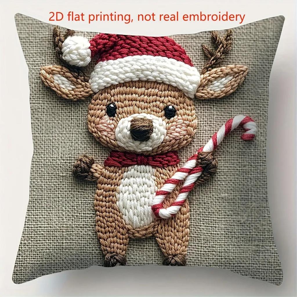 Christmas Style Pillowcase Embroidered with Snowman, Santa Claus, and Reindeer New Year Home Decoration 2d Flat Printing