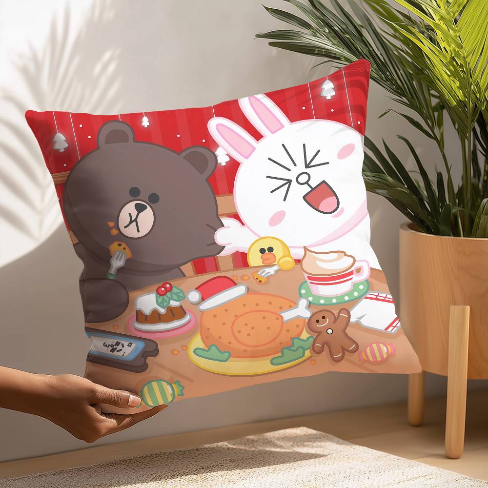 B-Brown und C-CONY Kissenbezug Plüschstoff Weicher Kissenbezug Beidseitig bedruckt Kissenbezug Haushaltsgeschenke