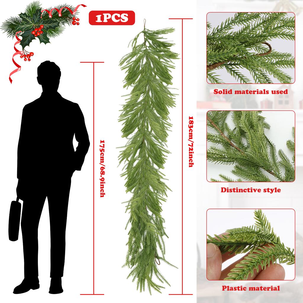 1/2Pc Christmas Norfolk Pine Garland Realistic Artificial Greenery Garland For Mantle Home Decor Artificial Pine Branches Wreath