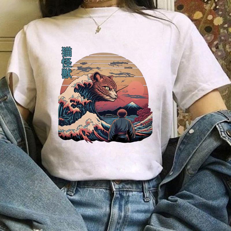 Moda Simples Manga Curta Versátil Estilo Bonito Moda Verão Desenho Animado Estampa Camiseta Moda Manga Curta Casual Camiseta Branca