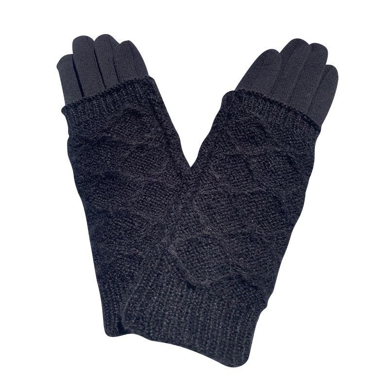 

Перчатки для женской одежды, теплые перчатки для сенсорного экрана с вышивкой, непромокаемые флисовые перчатки с большим ромбом one size fits all чёрный